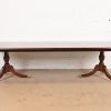Hickory White Georgian Banded Mahogany Double Pedestal Extension Dining Table, Newly Refinished - Image 3