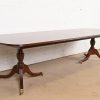 Hickory White Georgian Banded Mahogany Double Pedestal Extension Dining Table, Newly Refinished - Image 4