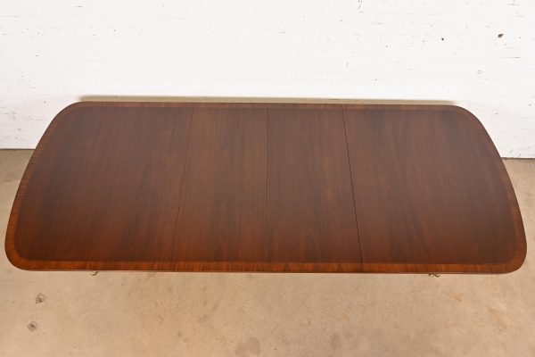 Hickory White Georgian Banded Mahogany Double Pedestal Extension Dining Table, Newly Refinished - Image 5