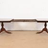 Hickory White Georgian Banded Mahogany Double Pedestal Extension Dining Table, Newly Refinished - Image 6