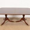 Hickory White Georgian Banded Mahogany Double Pedestal Extension Dining Table, Newly Refinished - Image 7
