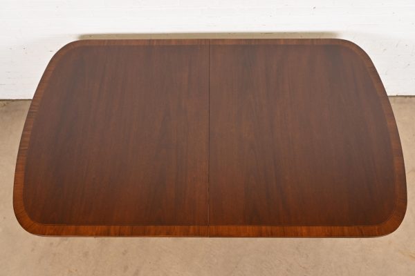 Hickory White Georgian Banded Mahogany Double Pedestal Extension Dining Table, Newly Refinished - Image 9
