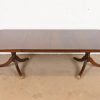 Baker Furniture Style Georgian Banded Flame Mahogany Double Pedestal Extension Dining Table, Newly Refinished - Image 2