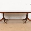 Baker Furniture Style Georgian Banded Flame Mahogany Double Pedestal Extension Dining Table, Newly Refinished - Image 3