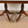 Baker Furniture Style Georgian Banded Flame Mahogany Double Pedestal Extension Dining Table, Newly Refinished - Image 10