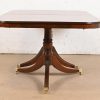 Baker Furniture Style Georgian Banded Flame Mahogany Double Pedestal Extension Dining Table, Newly Refinished - Image 11