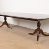 Baker Furniture Style Georgian Banded Mahogany Double Pedestal Extension Dining Table, Newly Refinished - Image 4