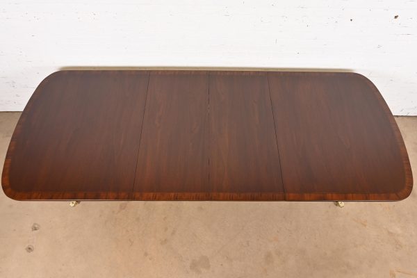 Baker Furniture Style Georgian Banded Mahogany Double Pedestal Extension Dining Table, Newly Refinished - Image 5