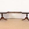 Baker Furniture Style Georgian Banded Mahogany Double Pedestal Extension Dining Table, Newly Refinished - Image 6