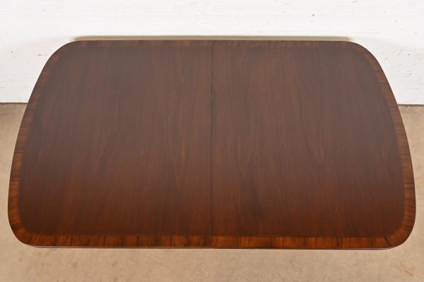 Baker Furniture Style Georgian Banded Mahogany Double Pedestal Extension Dining Table, Newly Refinished - Image 9
