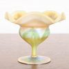 Louis Comfort Tiffany Favrile Iridescent Art Glass Pulled Feather Footed Bowl or Compote Dish
