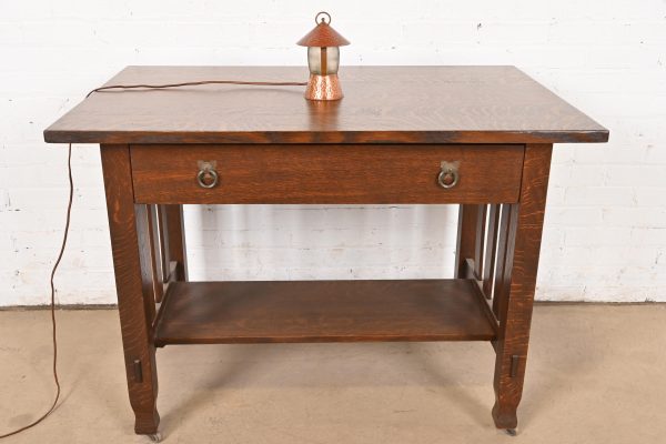 Roycroft Style Antique Arts & Crafts Hammered Copper Desk Lamp, 1930s - Image 11