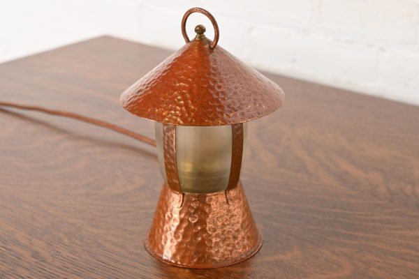 Roycroft Style Antique Arts & Crafts Hammered Copper Desk Lamp, 1930s - Image 3