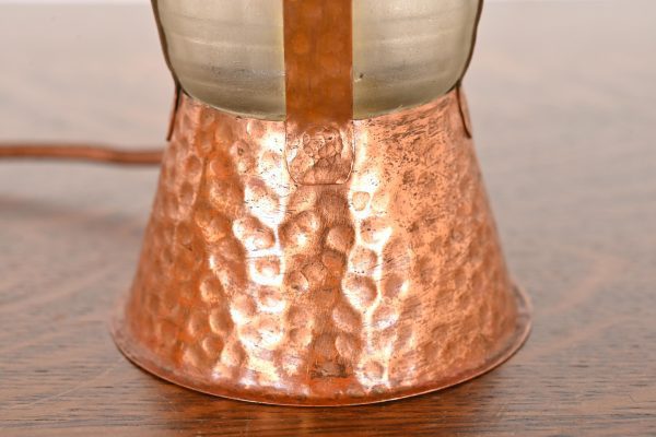 Roycroft Style Antique Arts & Crafts Hammered Copper Desk Lamp, 1930s - Image 7