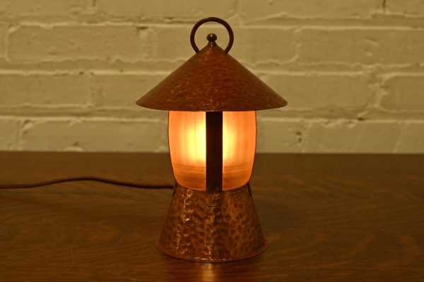 Roycroft Style Antique Arts & Crafts Hammered Copper Desk Lamp, 1930s - Image 8