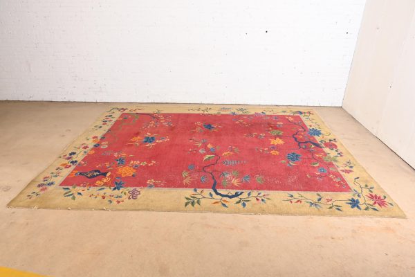 Antique Chinese Art Deco Nichols Hand-Knotted Room Size Wool Rug, Circa 1920s - Image 2