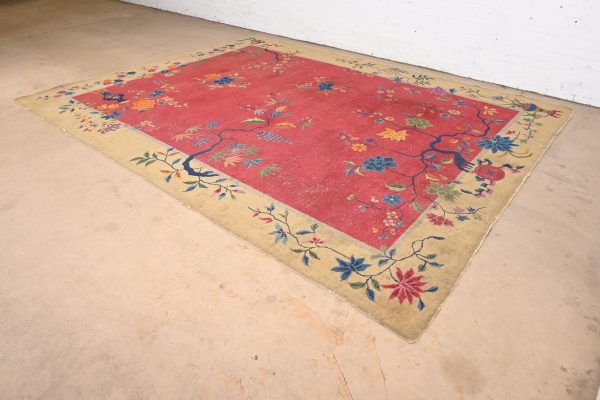 Antique Chinese Art Deco Nichols Hand-Knotted Room Size Wool Rug, Circa 1920s - Image 3