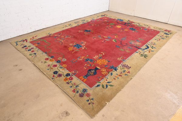 Antique Chinese Art Deco Nichols Hand-Knotted Room Size Wool Rug, Circa 1920s - Image 4