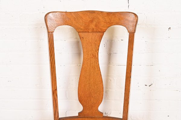 Antique Arts & Crafts Carved Oak and Leather Dining Chair, Circa 1900 - Image 6