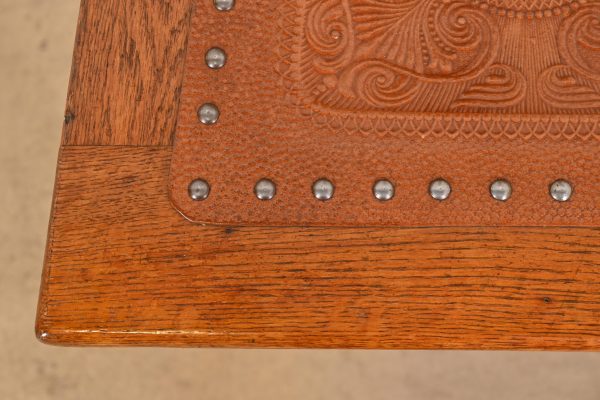 Antique Arts & Crafts Carved Oak and Leather Dining Chair, Circa 1900 - Image 8