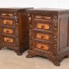 Antique Italian Renaissance Revival Carved Walnut and Burl Wood Bedside Chests, Circa 1900 - Image 3