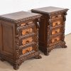 Antique Italian Renaissance Revival Carved Walnut and Burl Wood Bedside Chests, Circa 1900 - Image 4