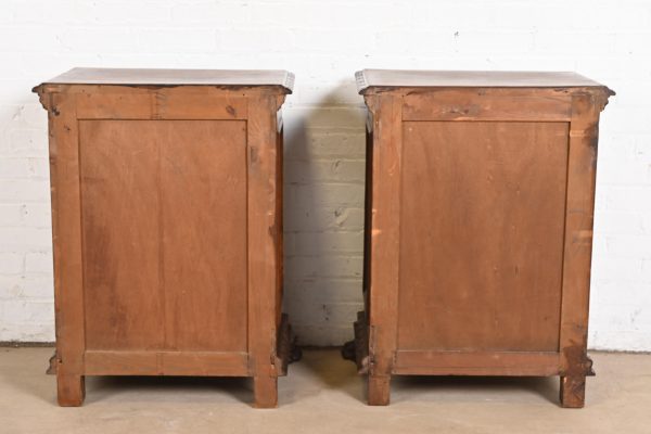 Antique Italian Renaissance Revival Carved Walnut and Burl Wood Bedside Chests, Circa 1900 - Image 11