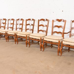 Baker Furniture French Country Carved Solid Walnut Dining Chairs, Set of Eight