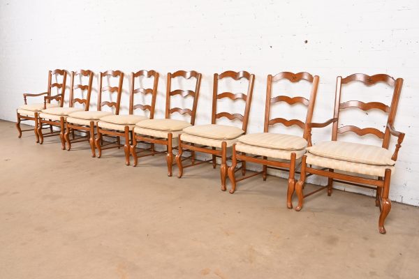 Baker Furniture French Country Carved Solid Walnut Dining Chairs, Set of Eight