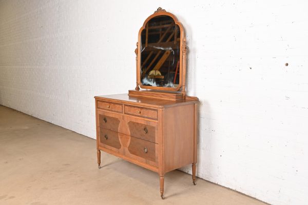 Phoenix Furniture Antique French Regency Louis XVI Burled Walnut Vanity Dresser With Mirror, Circa 1900 - Image 3