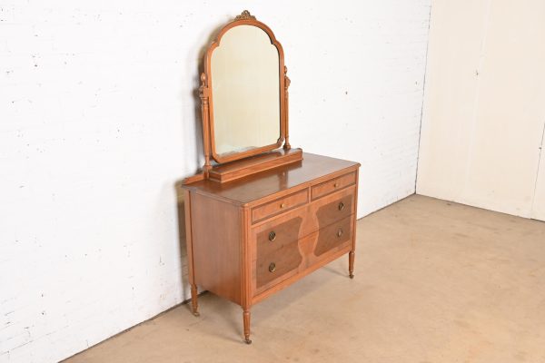 Phoenix Furniture Antique French Regency Louis XVI Burled Walnut Vanity Dresser With Mirror, Circa 1900 - Image 2