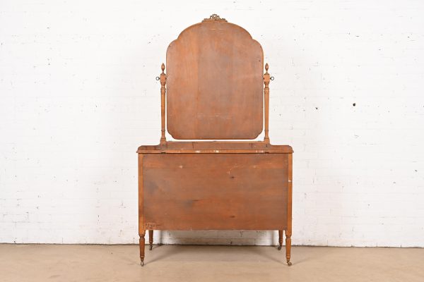 Phoenix Furniture Antique French Regency Louis XVI Burled Walnut Vanity Dresser With Mirror, Circa 1900 - Image 11