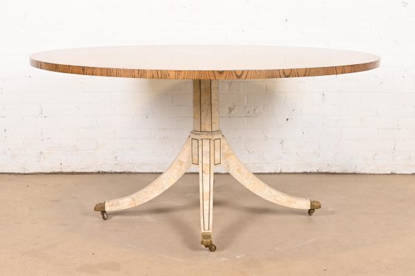 Baker Furniture Regency Oak and Tessellated Marble Pedestal Dining Table - Image 2