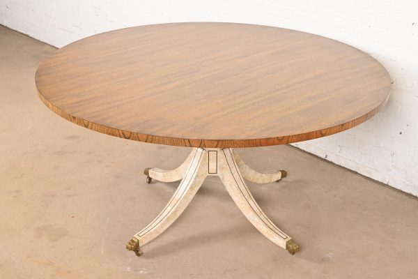 Baker Furniture Regency Oak and Tessellated Marble Pedestal Dining Table - Image 3