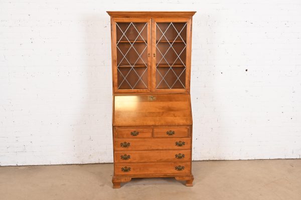 Ethan Allen Georgian Solid Birch Drop Front Secretary Desk With Bookcase Hutch - Image 3