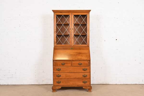 Ethan Allen Georgian Solid Birch Drop Front Secretary Desk With Bookcase Hutch - Image 2