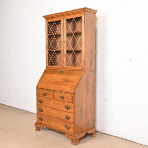 Ethan Allen Georgian Solid Birch Drop Front Secretary Desk With Bookcase Hutch