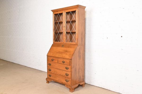 Ethan Allen Georgian Solid Birch Drop Front Secretary Desk With Bookcase Hutch