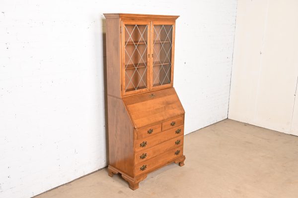 Ethan Allen Georgian Solid Birch Drop Front Secretary Desk With Bookcase Hutch - Image 4