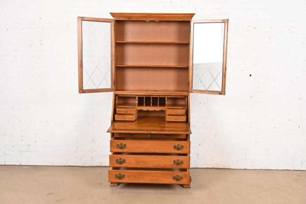 Ethan Allen Georgian Solid Birch Drop Front Secretary Desk With Bookcase Hutch - Image 5
