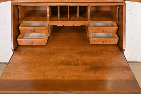 Ethan Allen Georgian Solid Birch Drop Front Secretary Desk With Bookcase Hutch - Image 6