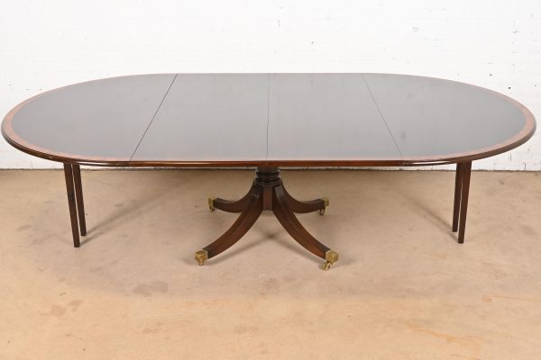 Baker Furniture Style Georgian Banded Mahogany Pedestal Extension Dining Table - Image 7