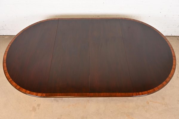 Baker Furniture Style Georgian Banded Mahogany Pedestal Extension Dining Table - Image 9
