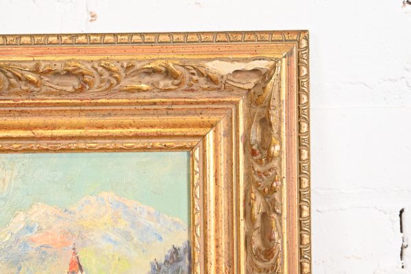 Original Signed Lakeside Mountain Landscape Oil Painting in Carved Giltwood Frame, 1960 - Image 7
