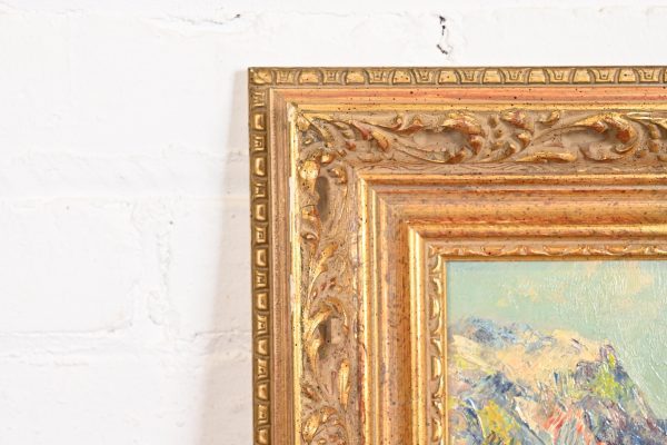 Original Signed Lakeside Mountain Landscape Oil Painting in Carved Giltwood Frame, 1960 - Image 6