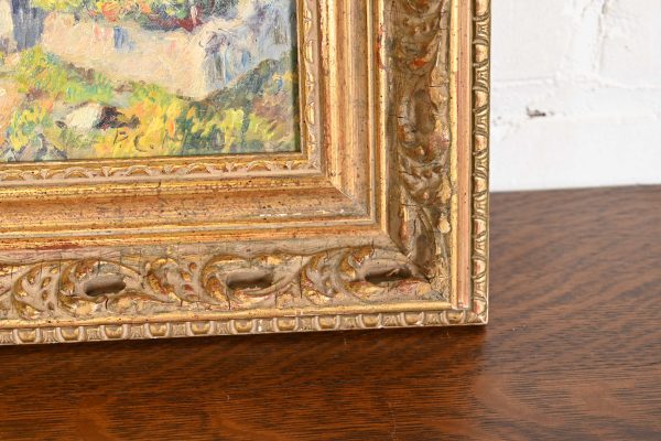 Original Signed Lakeside Mountain Landscape Oil Painting in Carved Giltwood Frame, 1960 - Image 9