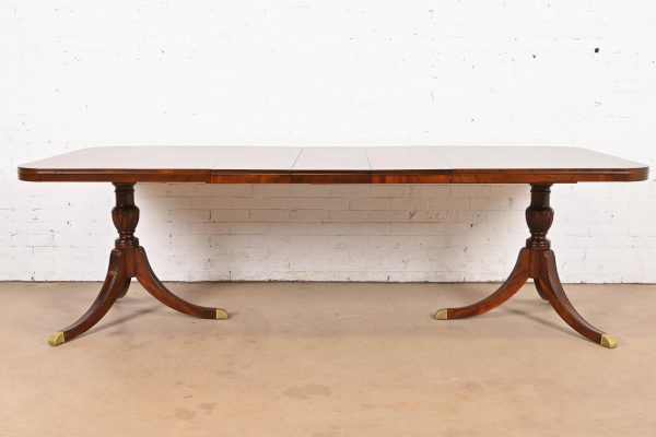 Drexel Georgian Mahogany Double Pedestal Extension Dining Table, Newly Refinished - Image 3