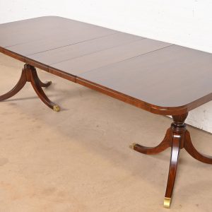 Drexel Georgian Mahogany Double Pedestal Extension Dining Table, Newly Refinished