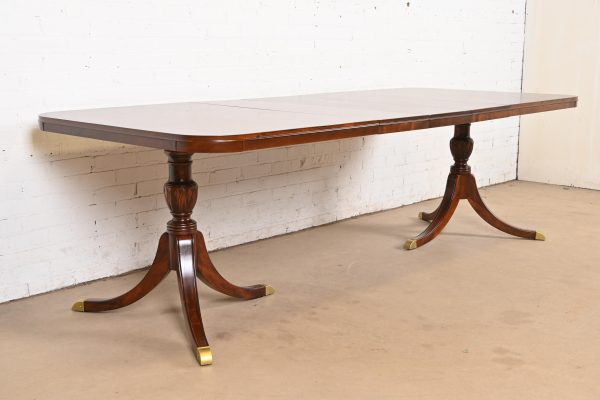 Drexel Georgian Mahogany Double Pedestal Extension Dining Table, Newly Refinished - Image 4