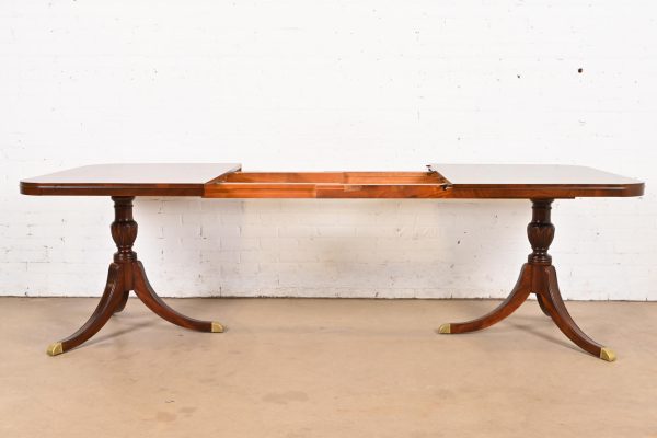 Drexel Georgian Mahogany Double Pedestal Extension Dining Table, Newly Refinished - Image 6
